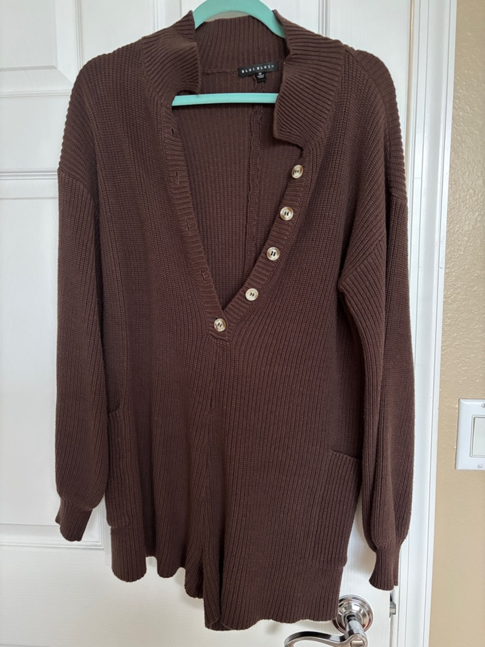 Oversized V-Neck Button Front Jumpsuit Romper in Chocolate Brown
